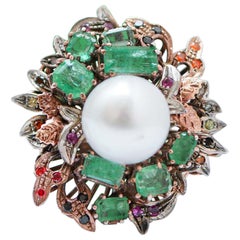 Pearls, Diamonds, Emeralds, Sapphires, Rubies, Stones, Rose Gold and Silver Ring