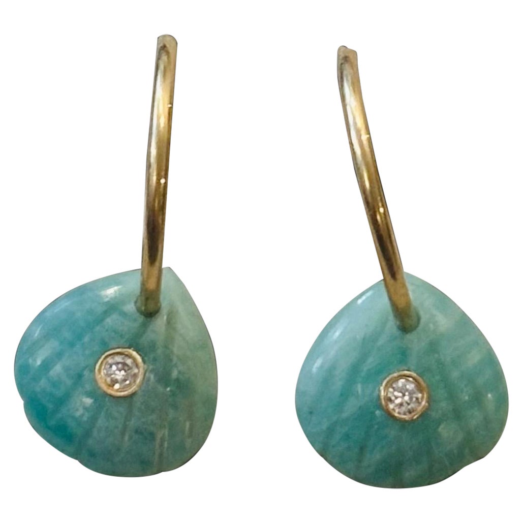 Shell Hoop Earrings, Amazonite, Diamonds, Pink Tourmaline & 14k Gold