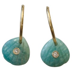 Shell Hoop Earrings, Amazonite, Diamonds, Pink Tourmaline & 14k Gold