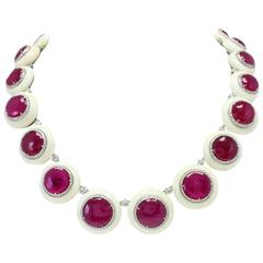 Luise Gold Diamond Ruby Stone Link Necklace 9