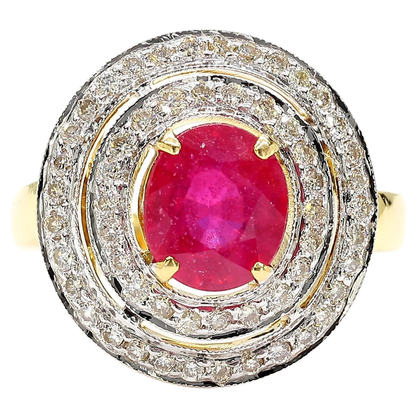 Ruby and Diamond Halo 18K Gold Ring