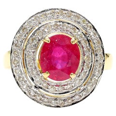 Ruby and Diamond Halo 18K Gold Ring