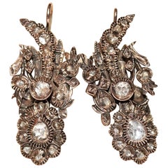 Antique Circa 1880s Ottoman 8k Gold Natural Rose Cut Diamond Decorated Earring