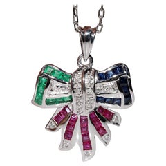 Vintage 18k Gold Natural Diamond And Caliber Emerald Sapphire Ruby Necklace