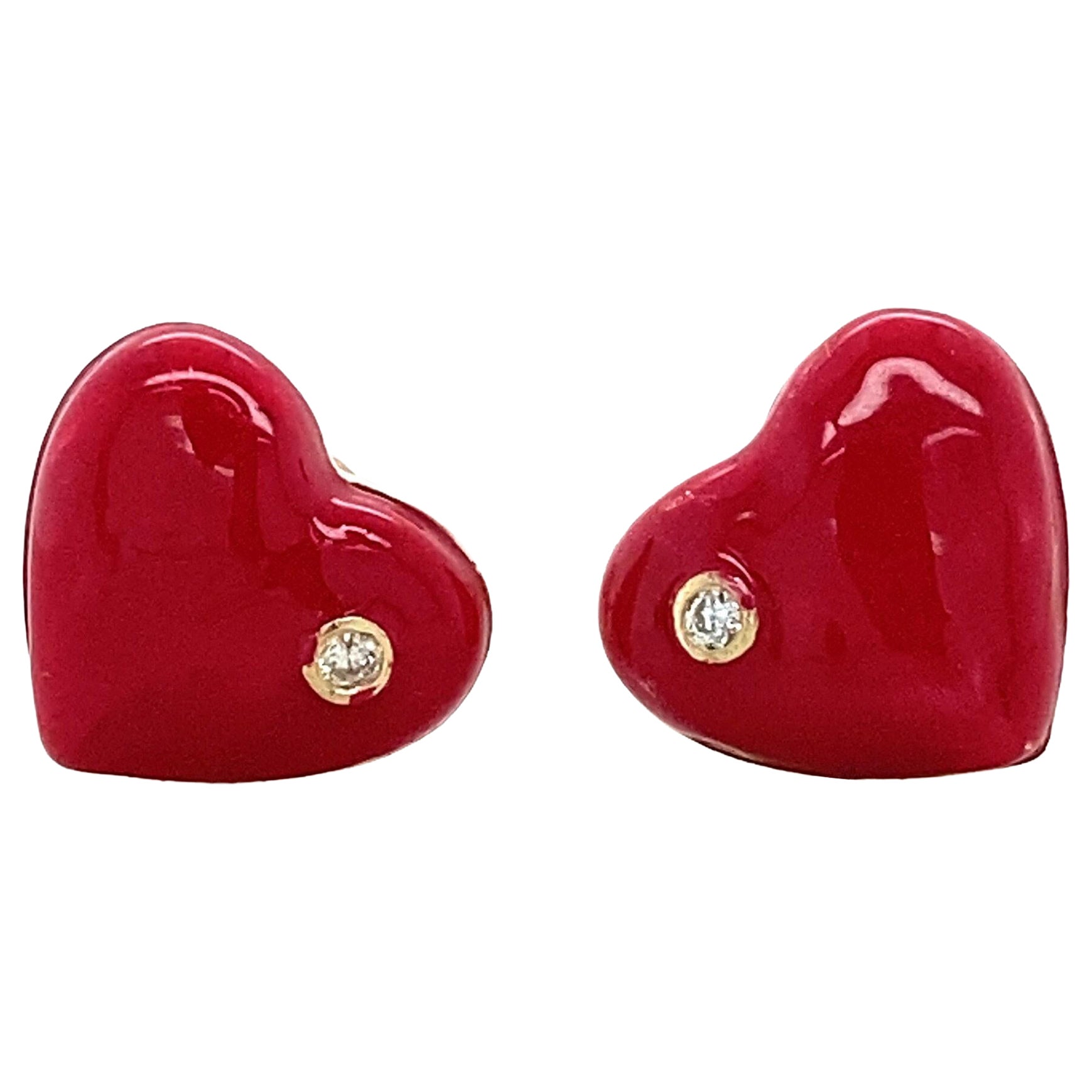 Boucles d'oreilles en or massif 14K avec diamant en forme de cœur (certifié)