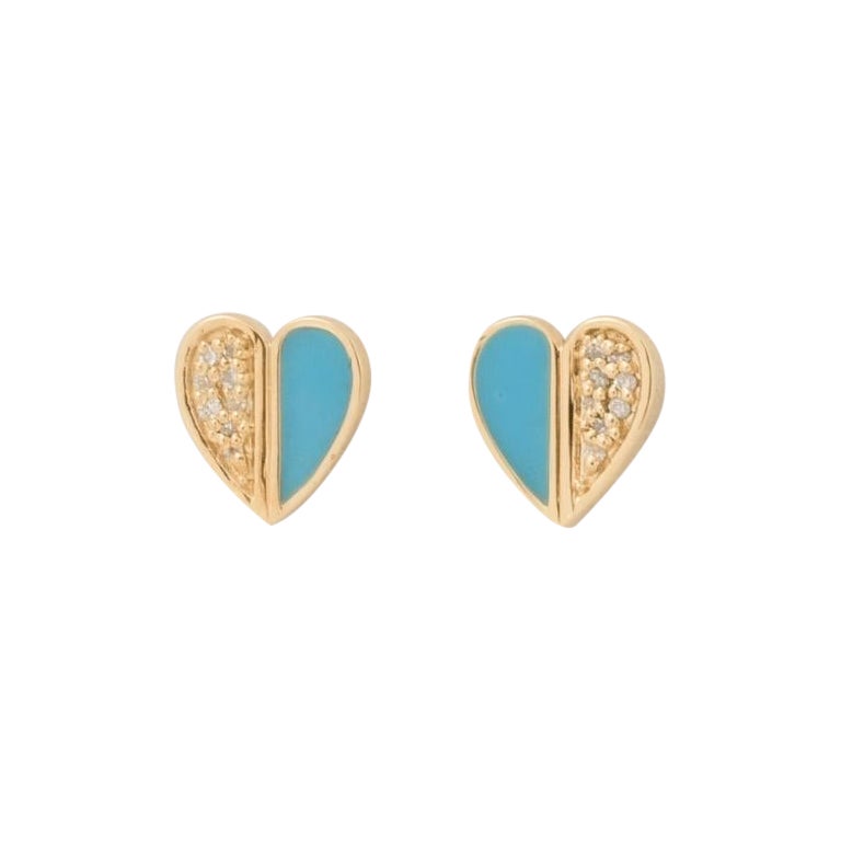 Boucles d'oreilles enfants en or massif 14K avec diamant en forme de cœur (certifié)