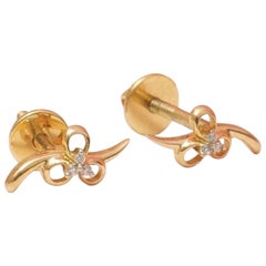 Orecchini per bambini con diamanti floreali in oro massiccio 14K (certificati)