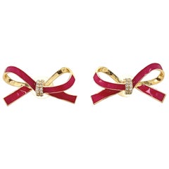 Ribbon Diamond Stud Earrings in 14k Solid Gold (Certified)