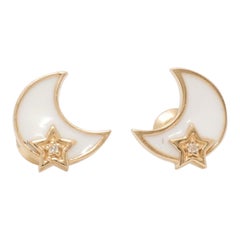 Orecchini per bambini con diamanti a forma di luna e stella in oro massiccio 14k (certificati)