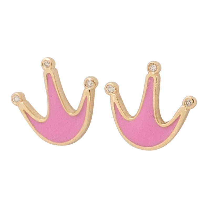 Orecchini Crown Diamond Kids in oro massiccio 14k (certificati) in vendita