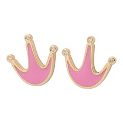 Crown Diamond Kids Stud Earrings in 14k Solid Gold (Certified)