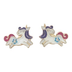 Kids Unicorn Diamond Stud Earrings in 14K Solid Gold (Certified)
