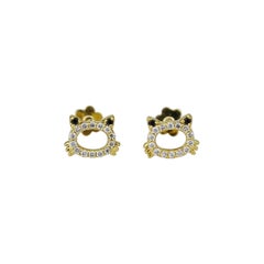Frog Diamond Stud Earrings in 14k Solid Gold (Certified)