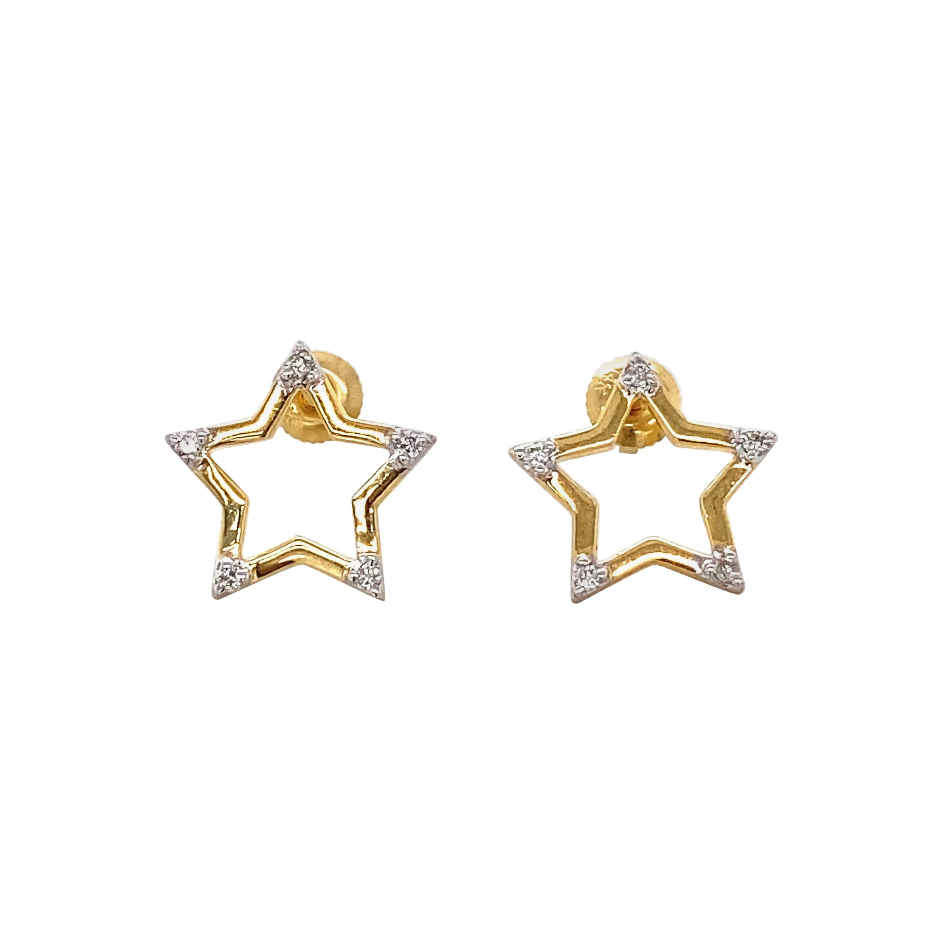 Kids Sparkling Star Diamond Stud Earrings in 14k Solid Gold (Certified)