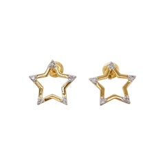 Kids Sparkling Star Diamond Stud Earrings in 14k Solid Gold (Certified)