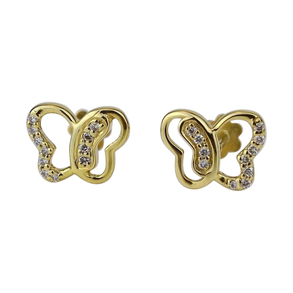 Kids Petite Butterfly Diamond Stud Earrings in 14K Solid Gold (Certified)