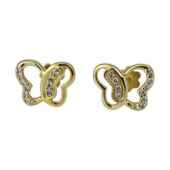 Kids Petite Butterfly Diamond Stud Earrings in 14K Solid Gold (Certified)