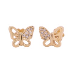 Winged Butterfly Diamond Stud Earrings in 14K Solid Gold (Certified)