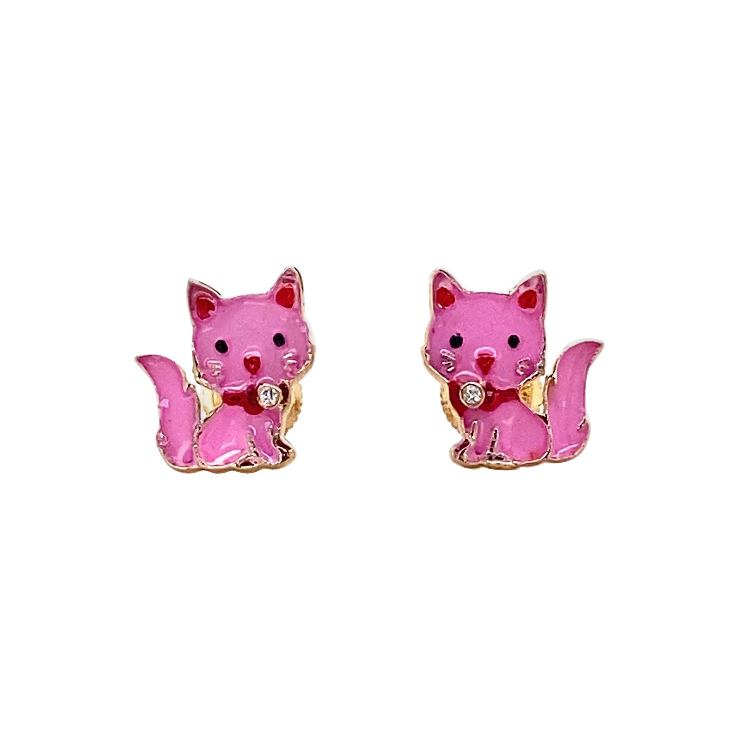 Orecchini con diamante Kitty in oro massiccio 14k (certificati) in vendita