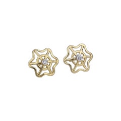 Orecchini per bambini con diamanti a forma di ragnatela in oro massiccio 14K (certificati)