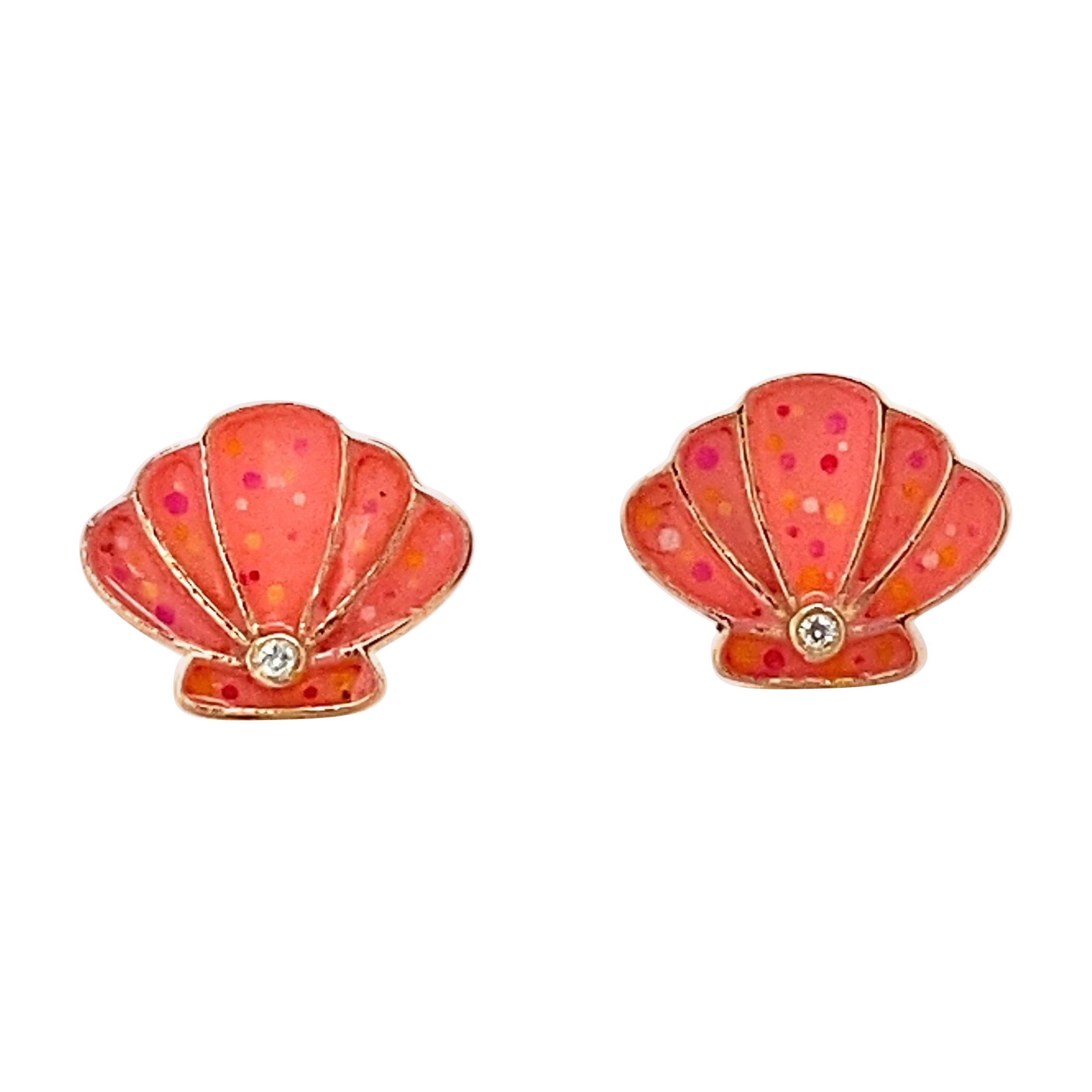 Pendientes infantiles de oro macizo de 14k con forma de concha (certificados)