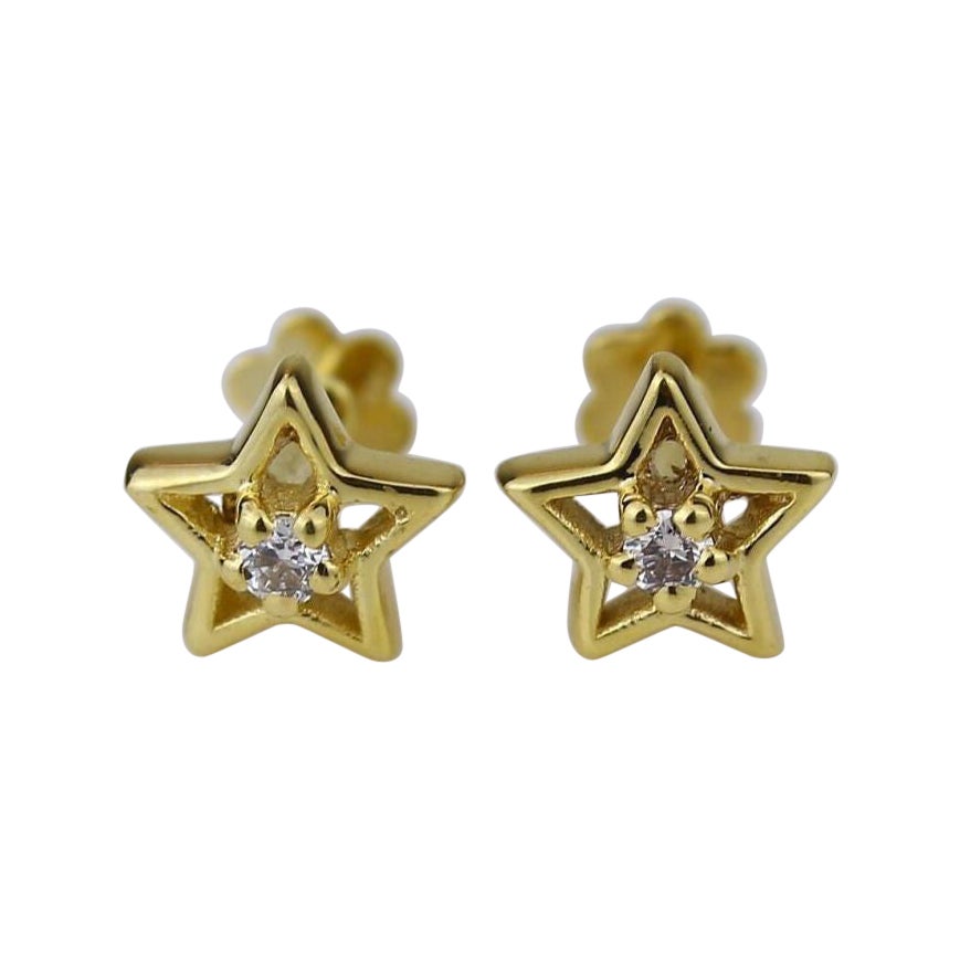 Hollow Star Diamond Stud Earrings in 14k Solid Gold (Certified) For Sale