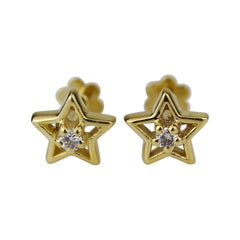 Hollow Star Diamond Stud Earrings in 14k Solid Gold (Certified)