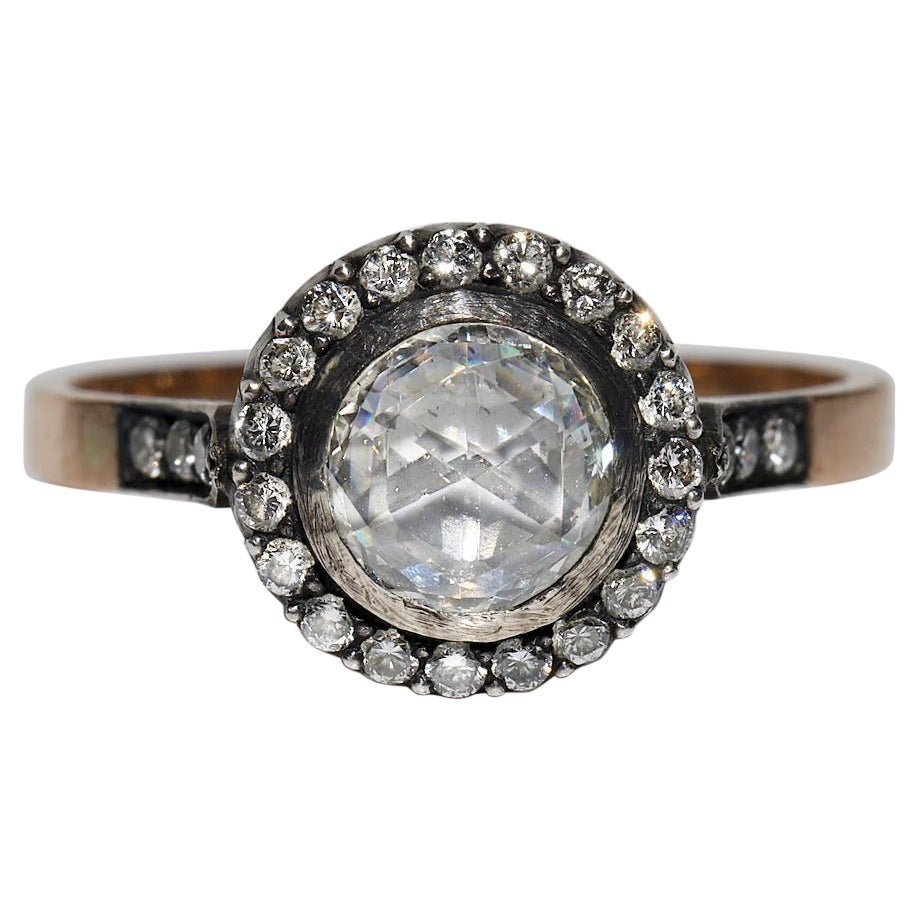 Vintage  14k Gold Top Silver Natural Diamond Engagement Solitaire Ring
