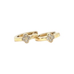 Diamond Clover Huggie Kids Earrings in 14K Solid Gold (Certified)