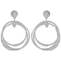 2.8 Carat SI/H Diamond Triple Circle Dangle Earrings 14 Karat White Gold Jewelry