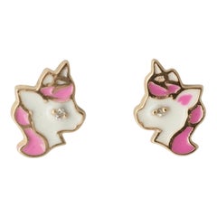 Unicorn Diamond Stud Earrings in 14k Solid Gold (Certified)
