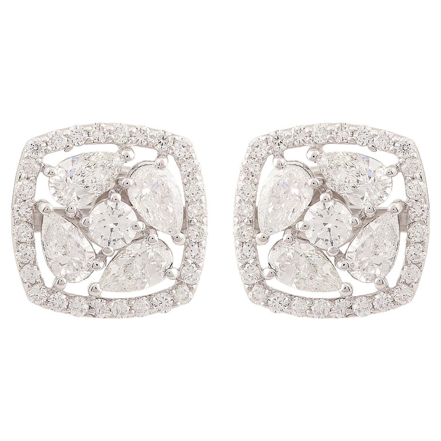 Natural 1.95 Carat Pear Round Diamond Cushion Earrings Solid 18 Karat White Gold
