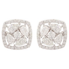Natural 1.95 Carat Pear Round Diamond Cushion Earrings Solid 18 Karat White Gold
