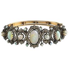 Pearl Opal Diamond Gold Bangle Bracelet 9