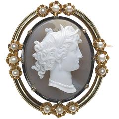Pearl Diamond Gold Cameo Brooch 6