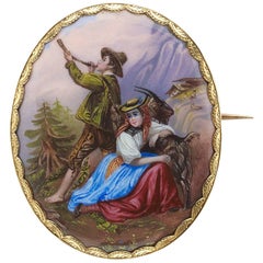 Antique Swiss Enamel Gold Brooch