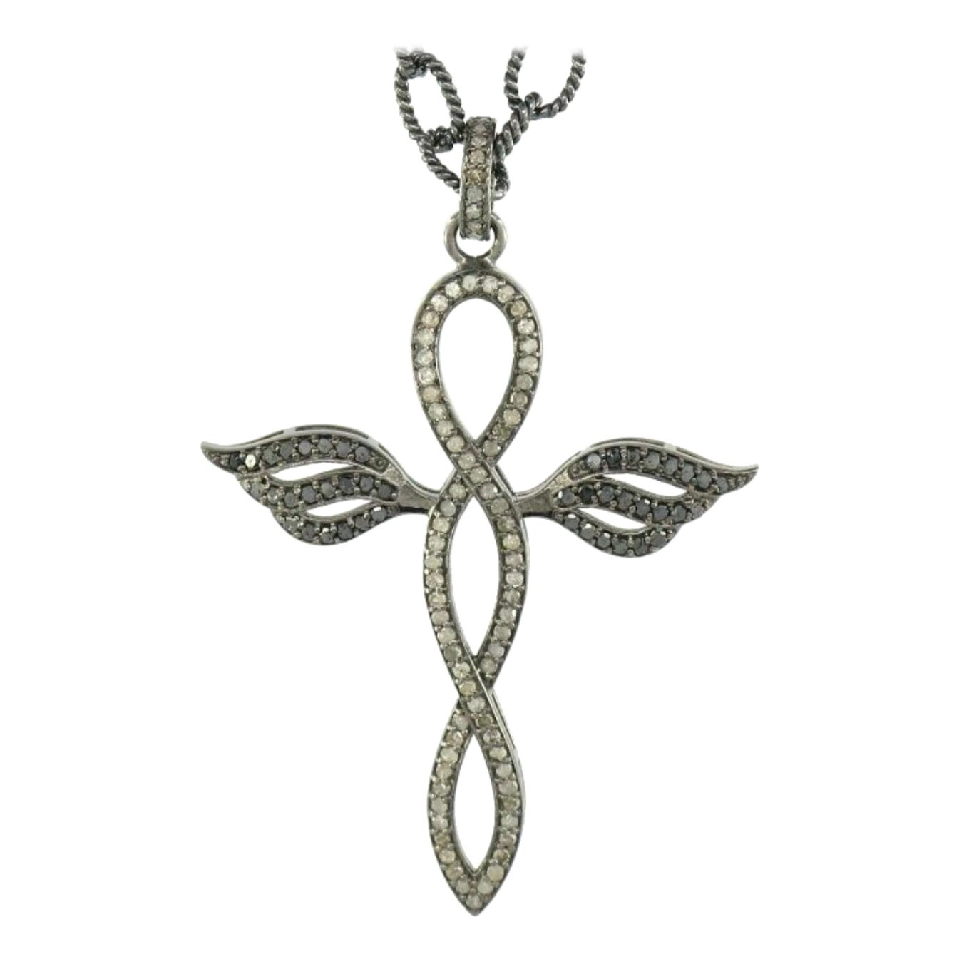 Pave Diamond Cross Necklace 925 Silver Diamond Religious Charm Pendant Gift.
