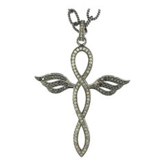 Pave Diamond Cross Necklace 925 Silver Diamond Religious Charm Pendant Gift.