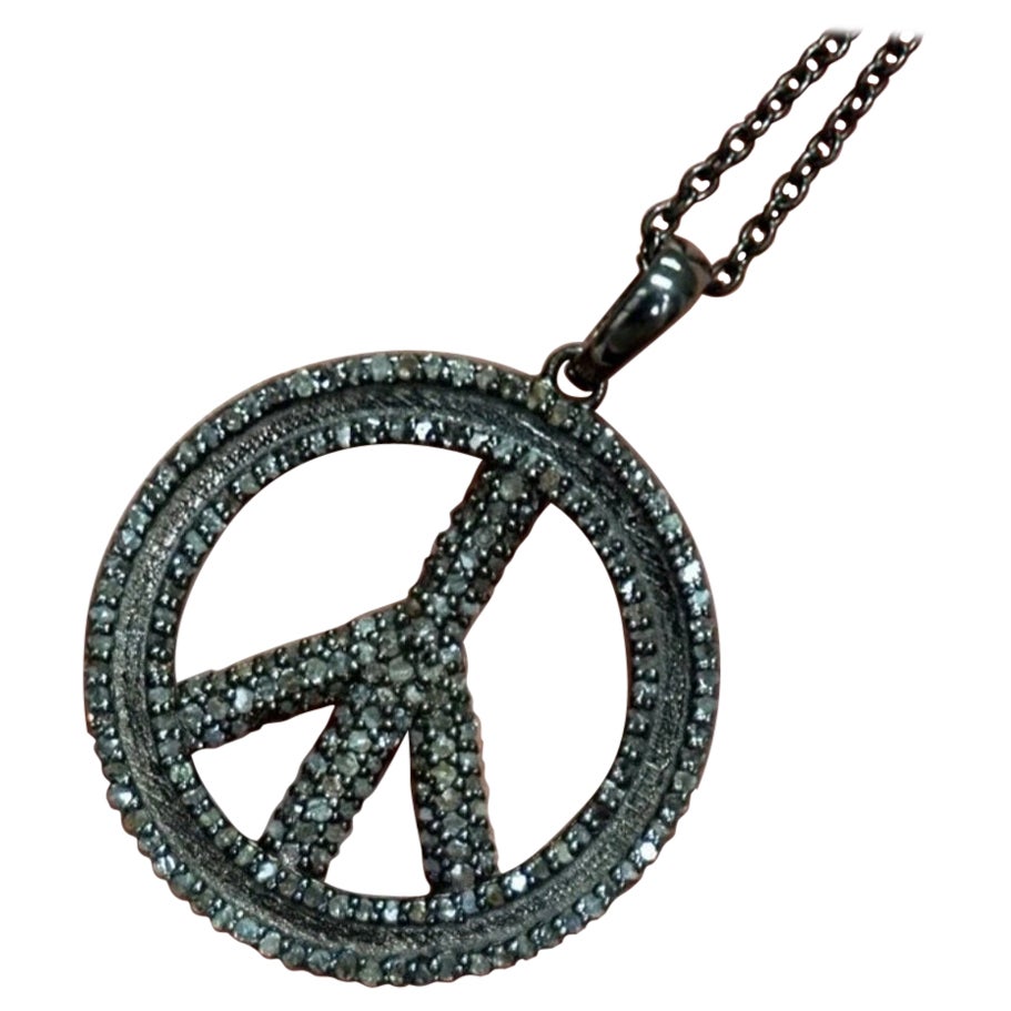 Pave Diamond Peace Sign Pendant 925 Silver Diamond Peace Charm Pendant Gift.
