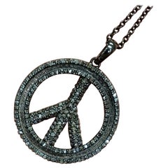 Pave Diamond Peace Sign Pendant 925 Silver Diamond Peace Charm Pendant Gift.
