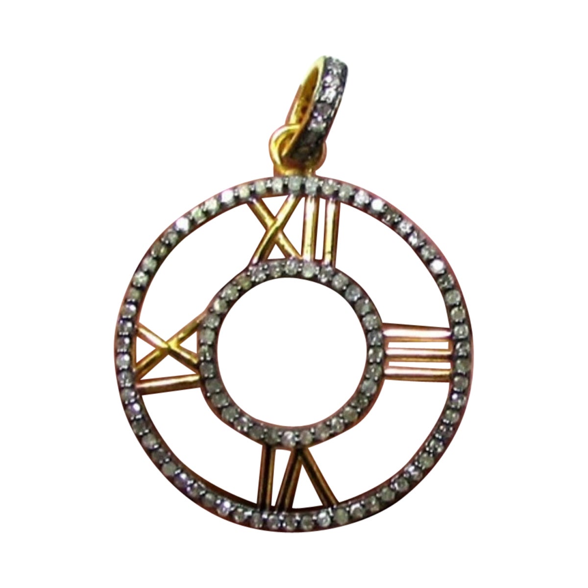 Pave Diamond Clock Pendant Necklace 925 Silver Roman Clock Pendant For Birthdays
