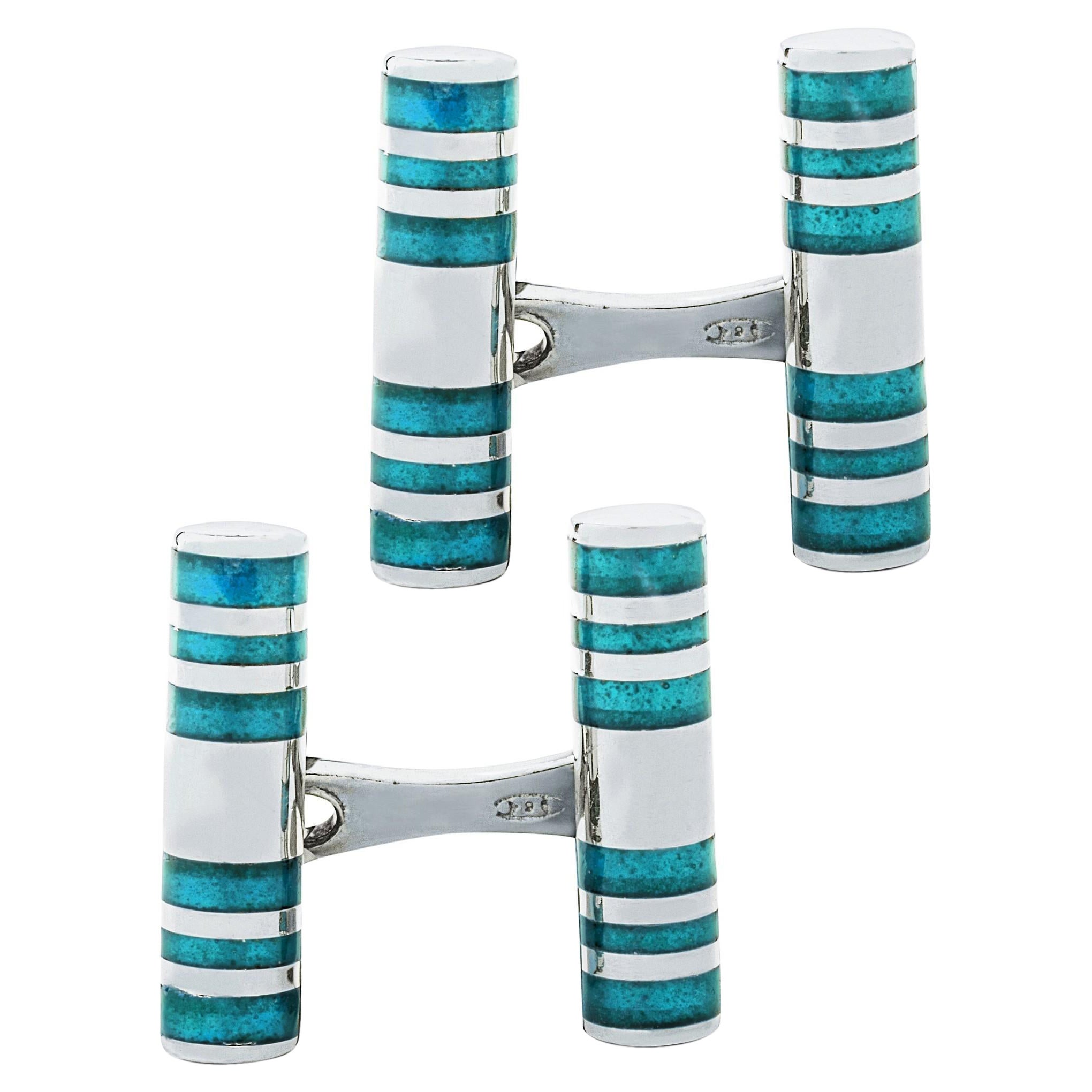 Gemelli da polso Alex Jona in argento sterling con smalto blu e turchese