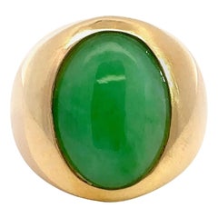 Anello a sigillo grande in giada e oro 18KT vintage