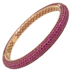 19.22 Carats Ruby Pave Bangle Bracelet in 18k Rose Gold