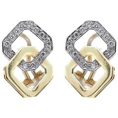 Diamond Mixed Metal White and Yellow Gold Post Stud Earrings 7