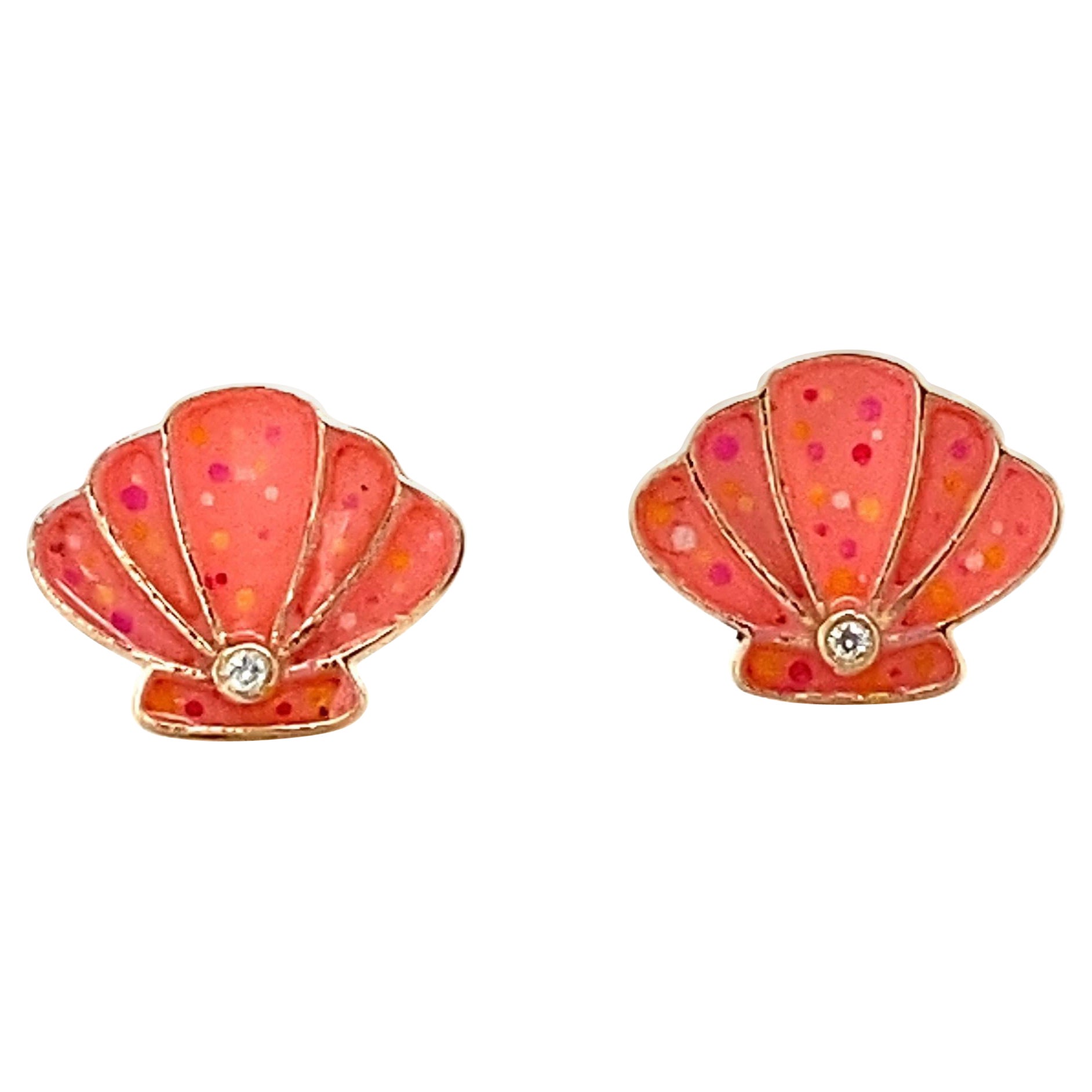 Kids Seashell Diamond Stud Earrings in 14k Solid Gold (Certified)