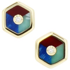 Mark Davis Bakelite Diamond Yellow Gold Stud Earrings