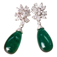 AIG Certified 60.00 Carats Zambian Emeralds 5 Carat Diamonds 18K Gold Earrings