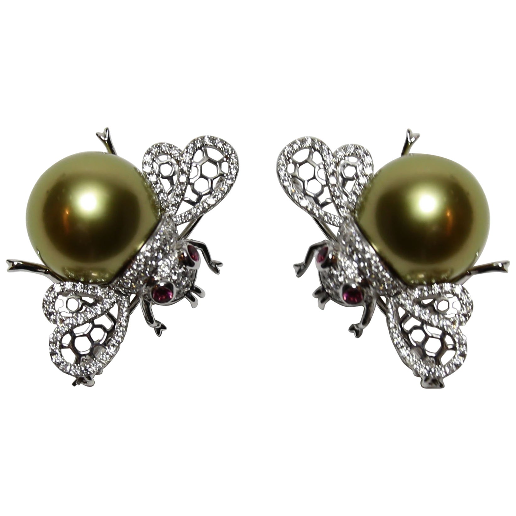Diamond Pearl Ruby 18 Karat Yellow Gold Bumble Bee Pin Brooch Pendant ...