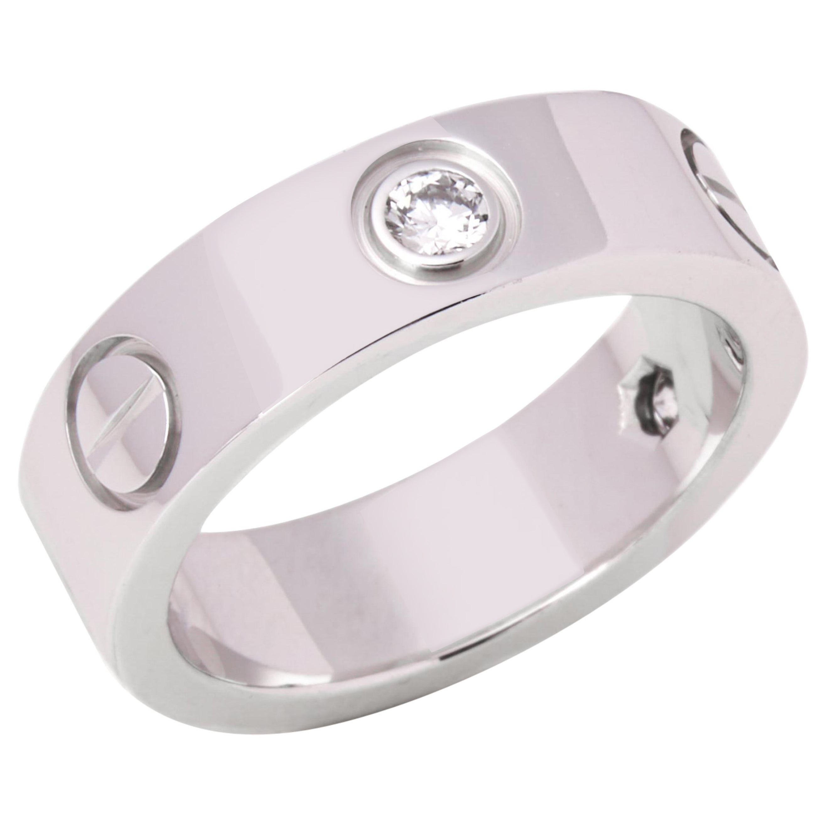 Cartier 3 Diamond 18ct White Gold Love Band Ring
